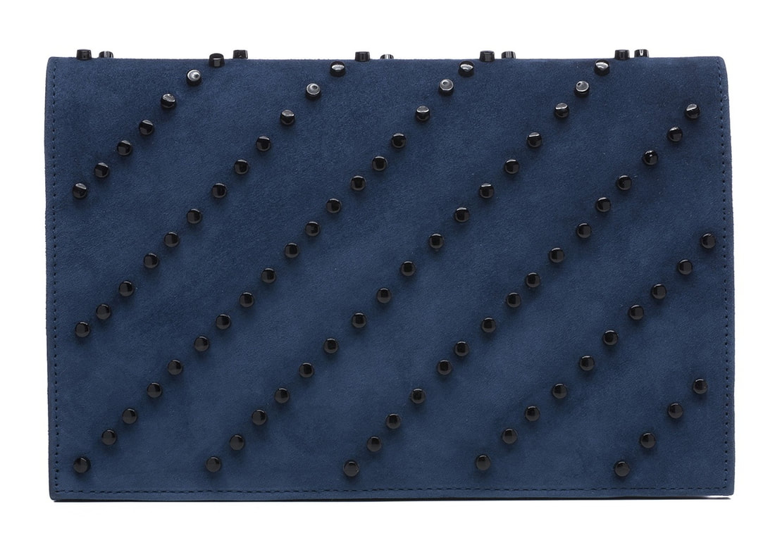 Magrit Cloe blue suede studded clutch