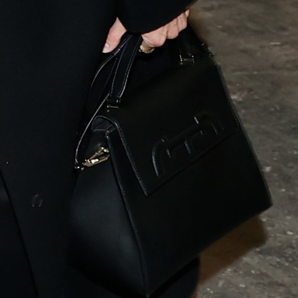 Queen Letizia carries Carolina Herrera Doma Insignia Medium Satchel Bag in Black