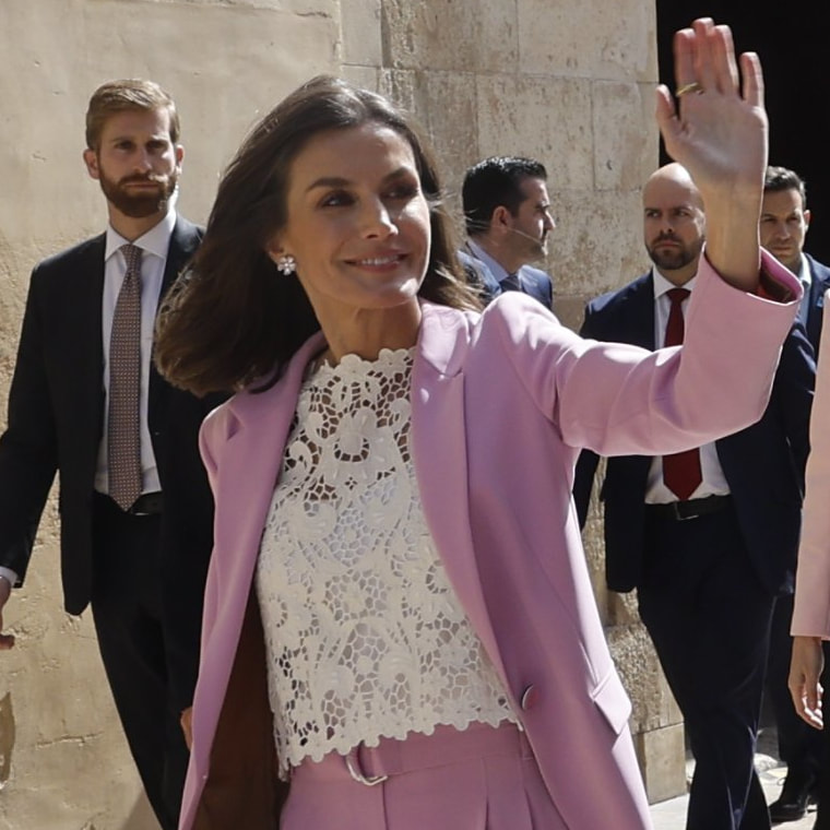Queen Letizia wears Pomeline Guipure Lace Top