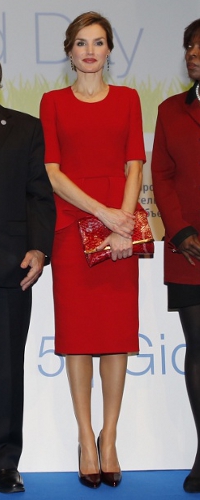 Carolina Herrera Maysa Clutch Bag in Red as carried by Queen Letizia.