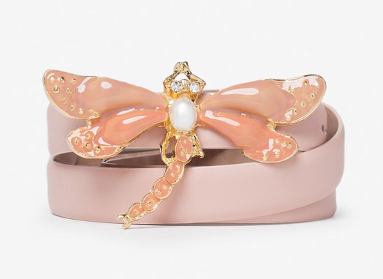Uterque pink leather belt with a dragonfly buckle