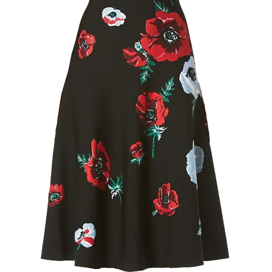 Carolina Herrera Poppy-Print Knit Skirt in Black