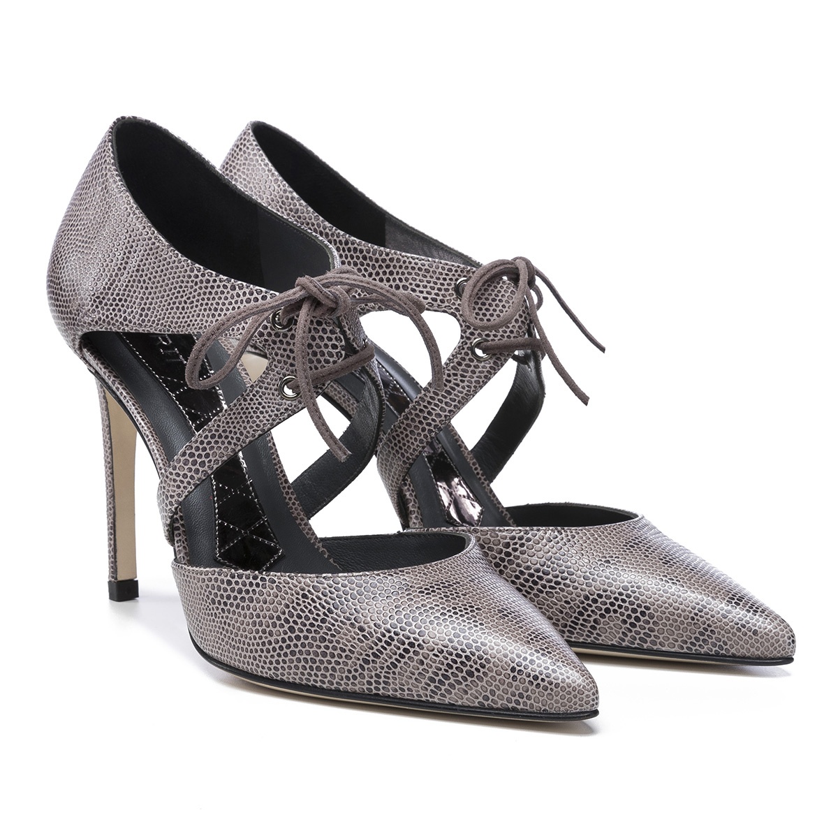 Magrit 'Marcela' taupe reptile lace-up pumps