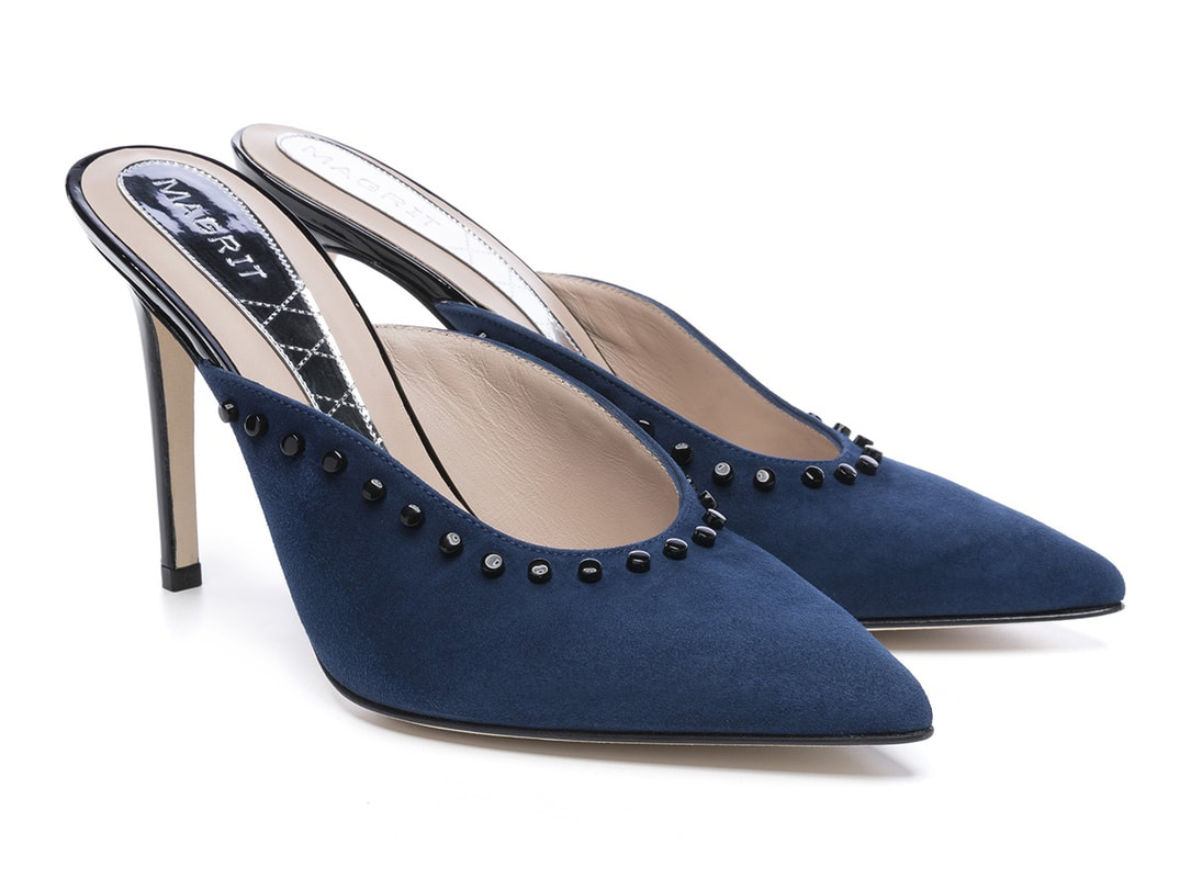 Magrit Cristina blue suede pointed-toe mules
