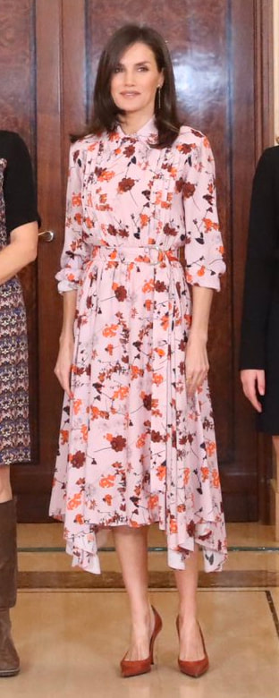 Queen Letizia wears HUGO by Hugo Boss 'Kalocca' floral print shirt dress on 21 February 2020