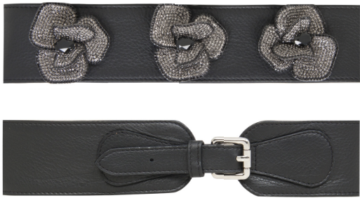 Felipe Valera 'Eclat' black leather belt with glass beaded flowers