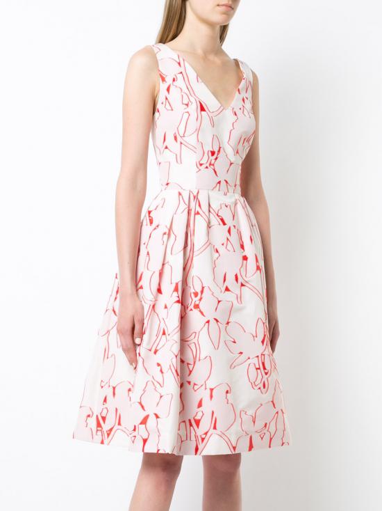 Carolina Herrera red and white print fit-and-flare sleeveless dress