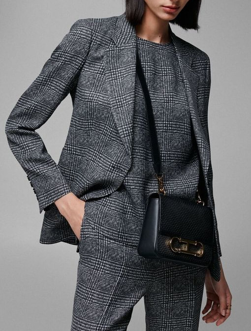 CH Carolina Herrera Tailored Crepe Jacket in Grey/Black Check.