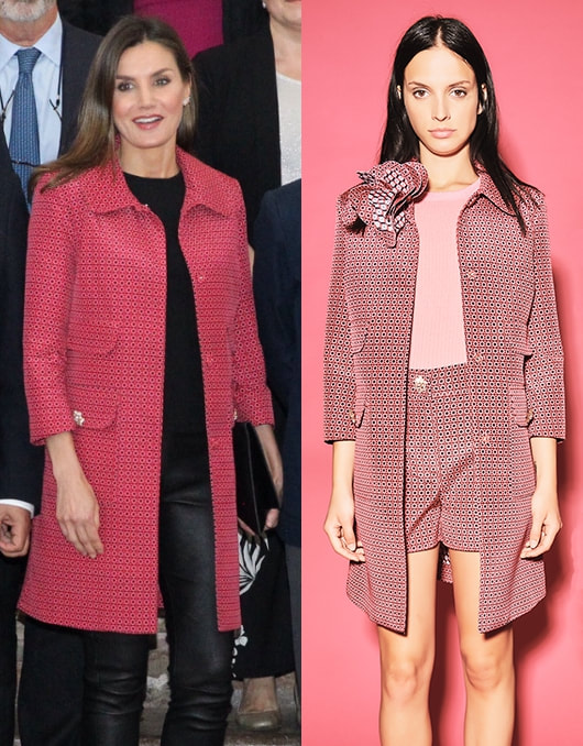 Queen Letizia wears Atos Lombardini pink patterned coat
