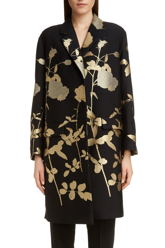 Dries Van Noten black and gold floral jacquard coat