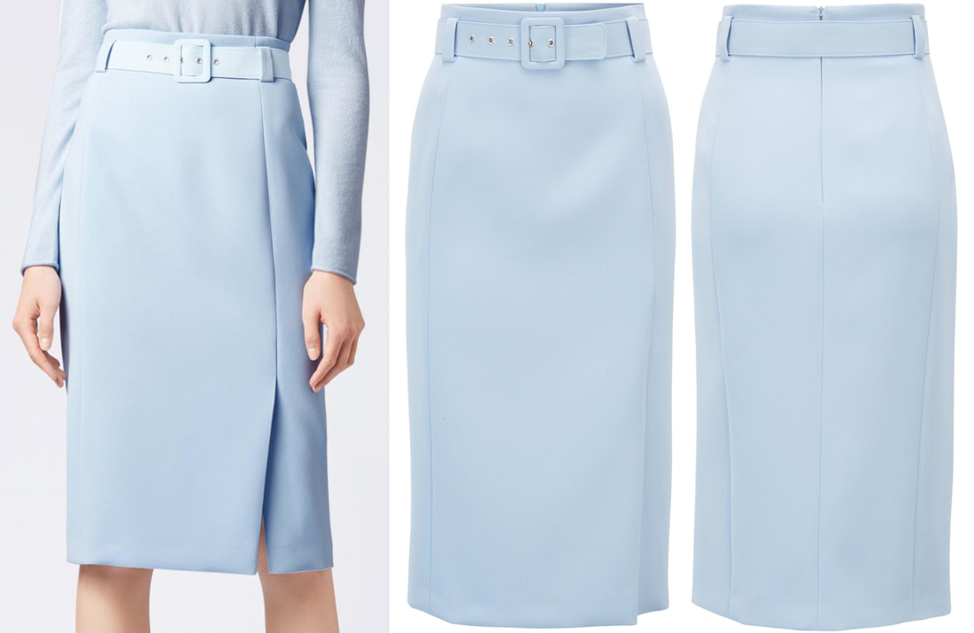 Hugo Boss light blue high-waisted belted pencil skirt
