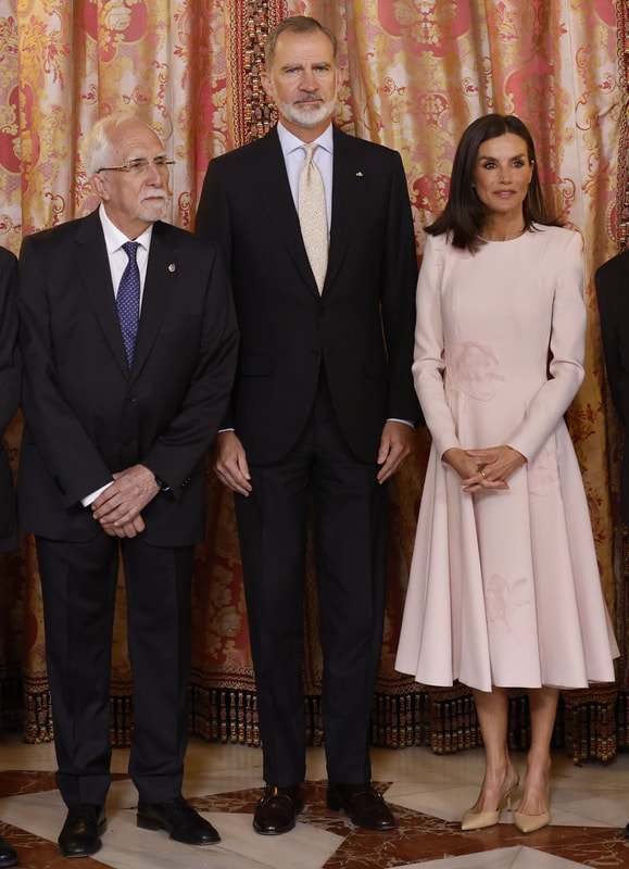 King Felipe VI and Queen Letizia hosted a lunch in honor of Spanish writer Luis Mateo Díez, the winner of the 2023 'Miguel de Cervantes' Award on 24 April 2024