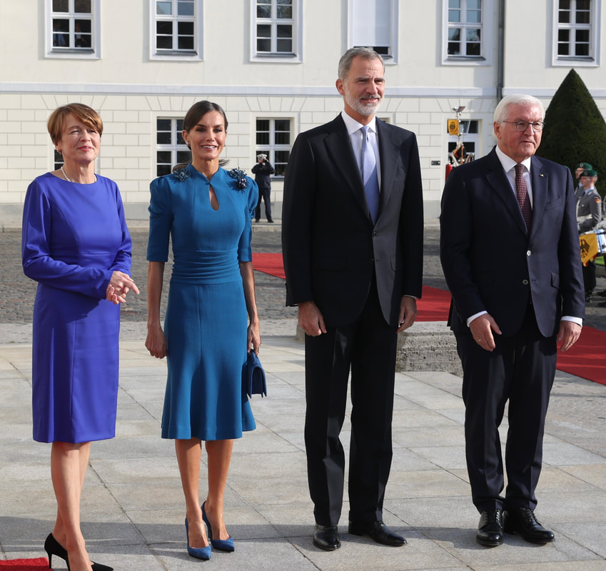 King Felipe VI and Queen Letizia of Spain receive an official welcome at Bellevue Palace by the German President, Frank-Walter Steinmeier and his wife, Elke Büdenbender on Day 2 of State Visit to Germany 2022