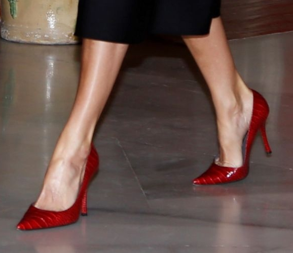 Queen Letizia wears bespoke red Magrit crocodile-effect pumps