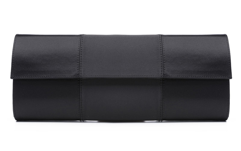 Magrit 'Mary' black satin panel flap clutch bag