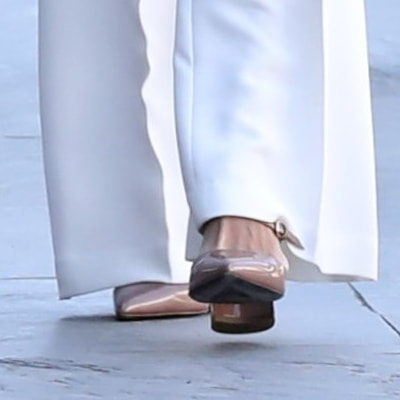 Queen Letizia wears Patrizia Pepe Mary Jane Block Heel Pumps in Mauve Patent Leather