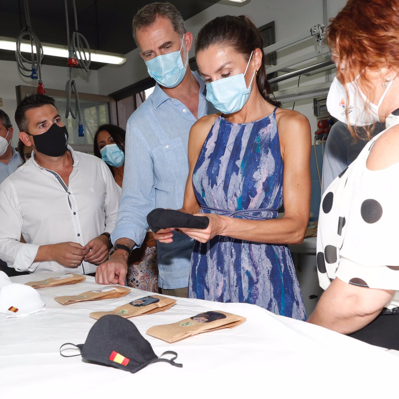 King Felipe VI and Queen Letizia visit sewing workshop Don Bosco Foundation on 29 June 2020