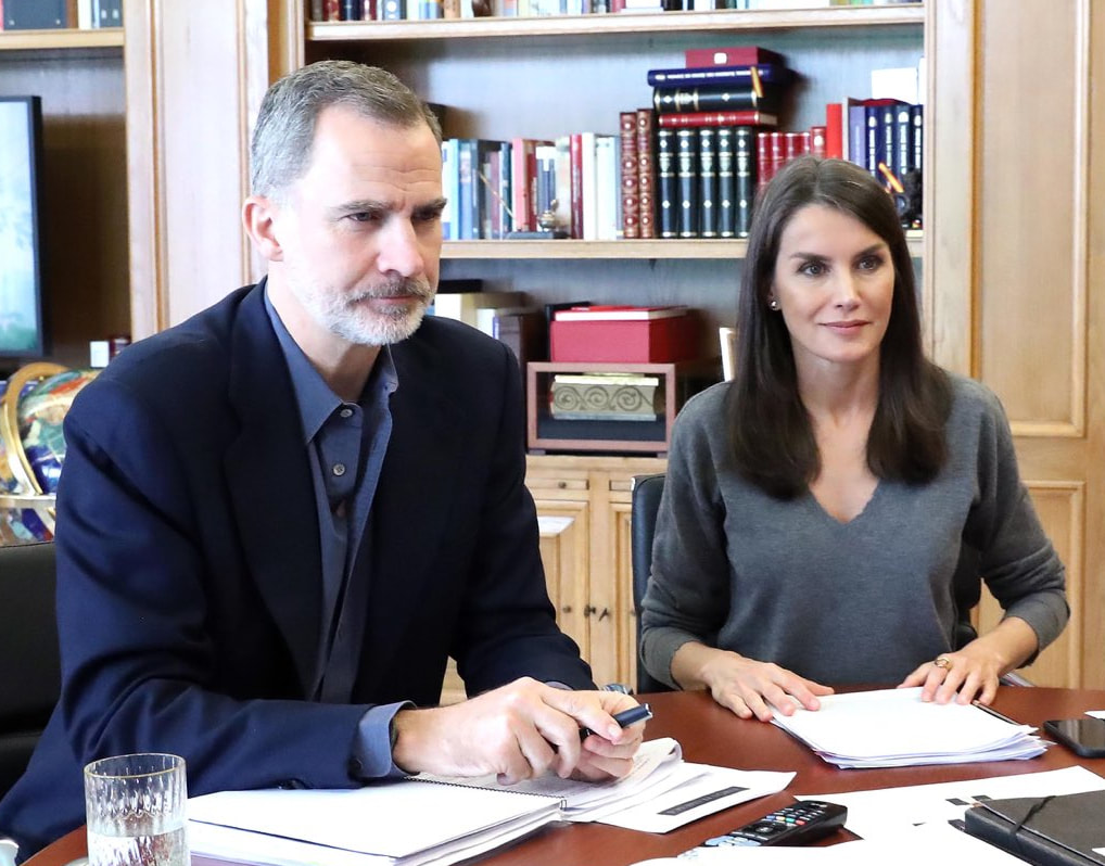 The King and Queen of Spain continued video conferences at the Palace of Zarzuela on 20 May 2020