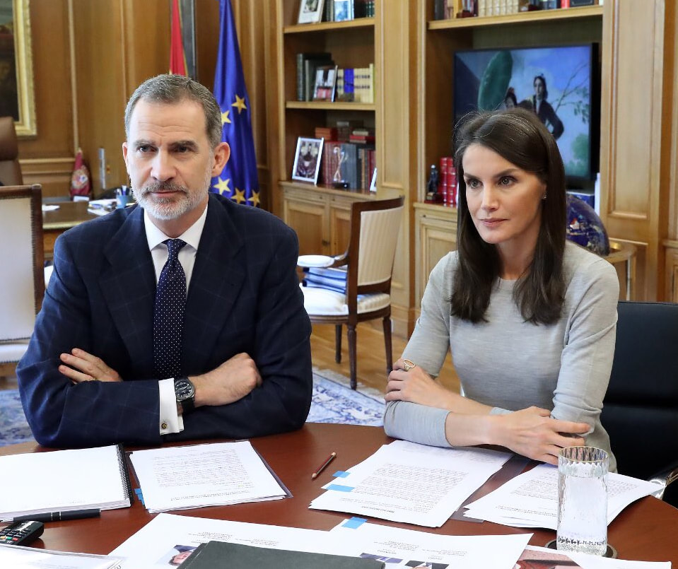 The King and Queen of Spain continued video conferences at the Palace of Zarzuela on 22 May 2020