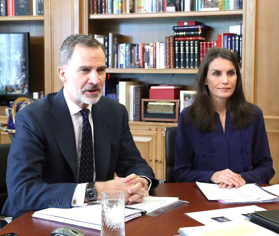The King and Queen of Spain continued video conferences at the Palace of Zarzuela on 8 May 2020