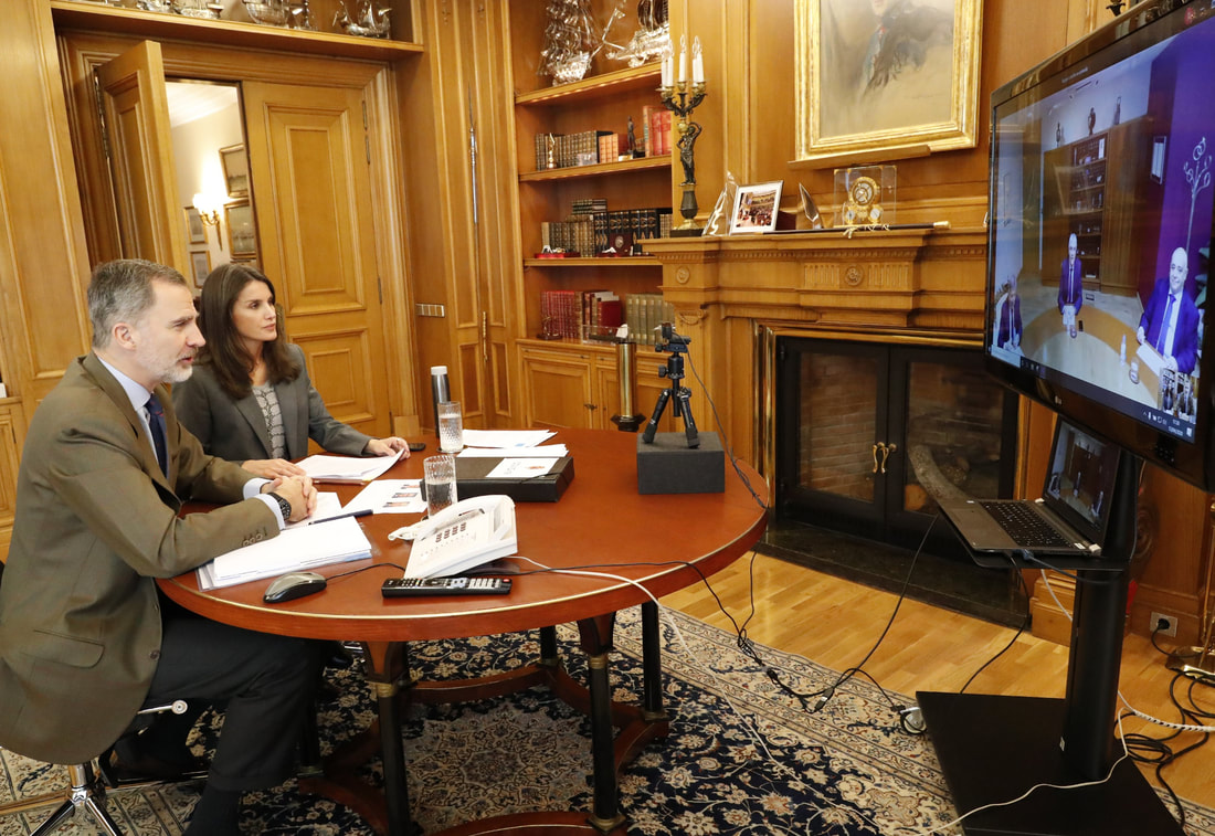 King Felipe VI and Queen Letizia held a video conference with the managers of RENFE Spain's national railway company on 13 April 2020