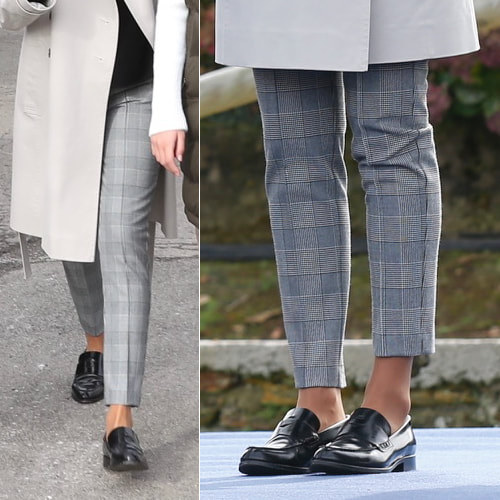 Queen Letizia wears slim-fit grey check trousers