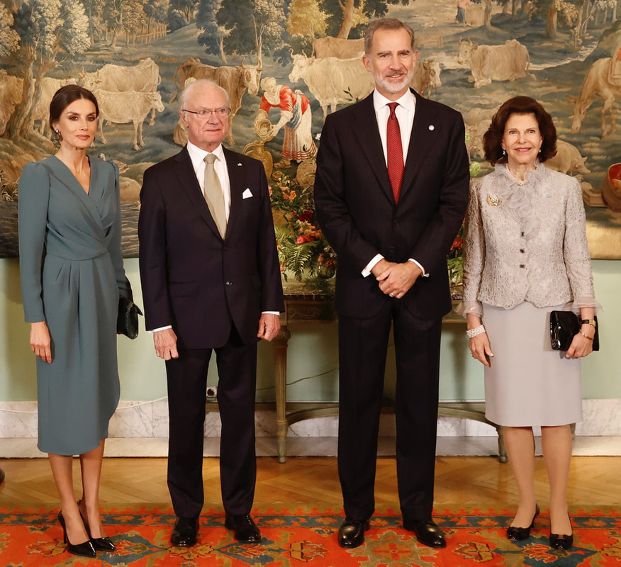 King Felipe VI and Queen Letizia held a reception in honour of King Carl XVI Gustaf, and Queen Silvia at the Embassy of Spain in Stockholm. 