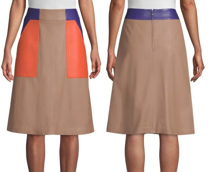 BOSS 'Seplea' Colorblock Leather A-Line Skirt as seen on Queen Letizia