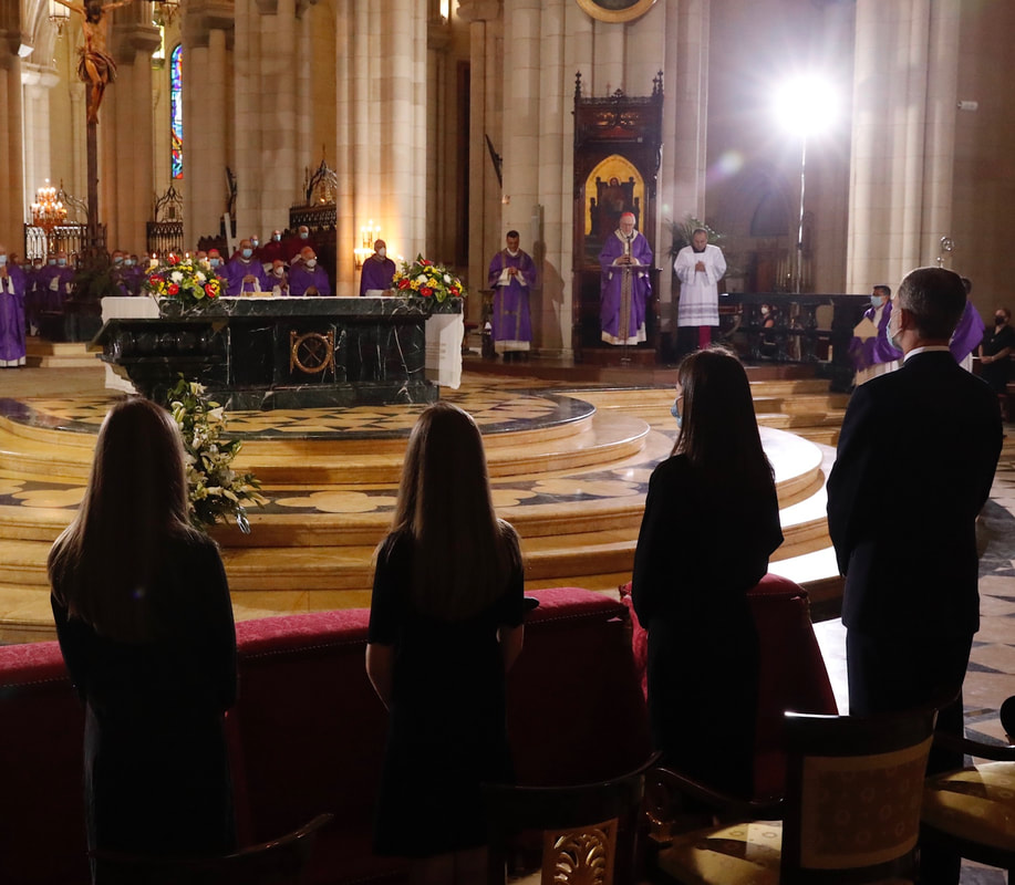 King Felipe VI and Queen Letizia, accompanied by Leonor, Princess of Asturias and Infanta Sofía, attended a Eucharist for the victims of COVID-19 at Catedral of Santa María la Real de la Almudena, Madrid on 6 July 2020