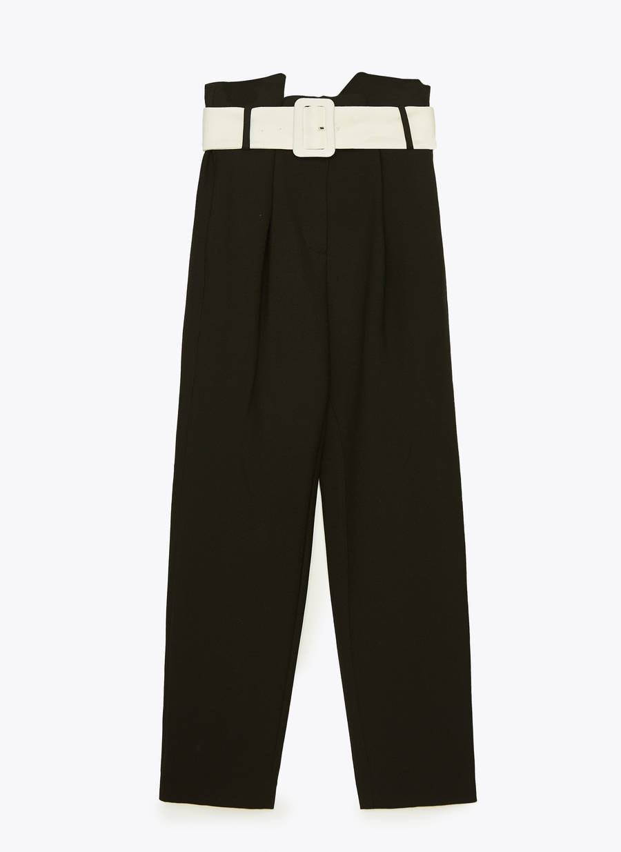 Uterque black trouser with contrast belt