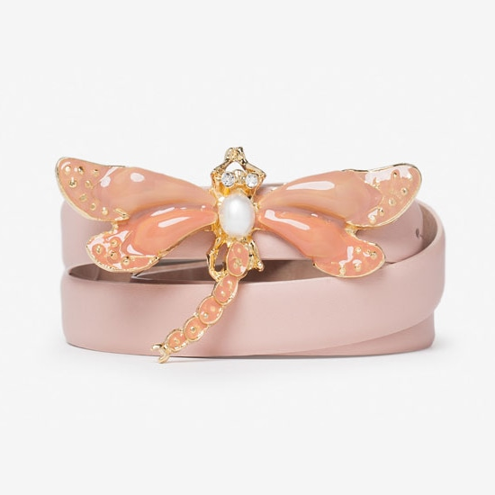 Uterque Pink Leather Belt With Dragonfly Buckle