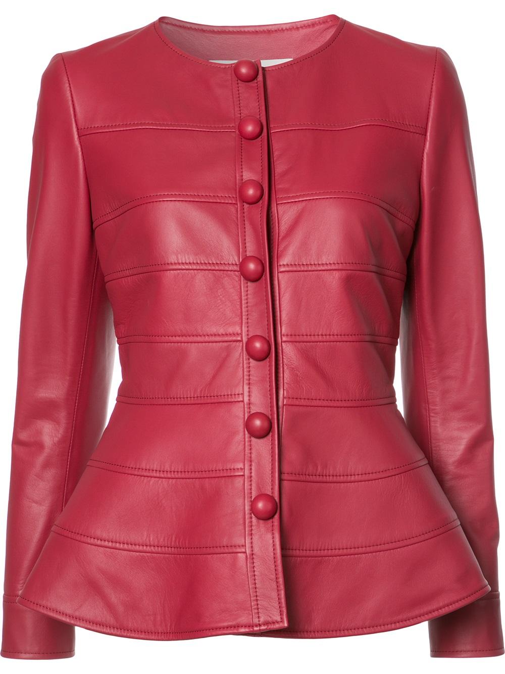 Carolina Herrera red leather peplum jacket