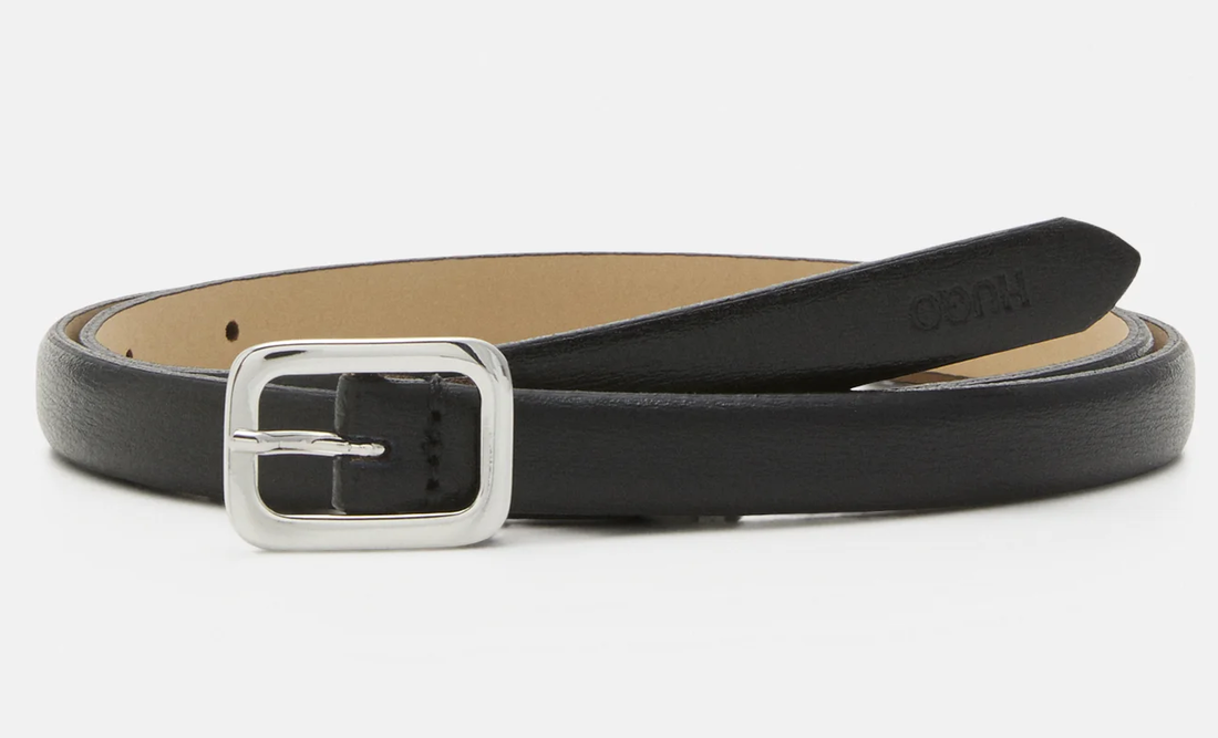 Hugo Boss 'Amie' Skinny Belt in black textured leather