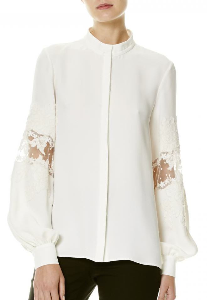 Carolina Herrera embroidered sleeve silk blouse