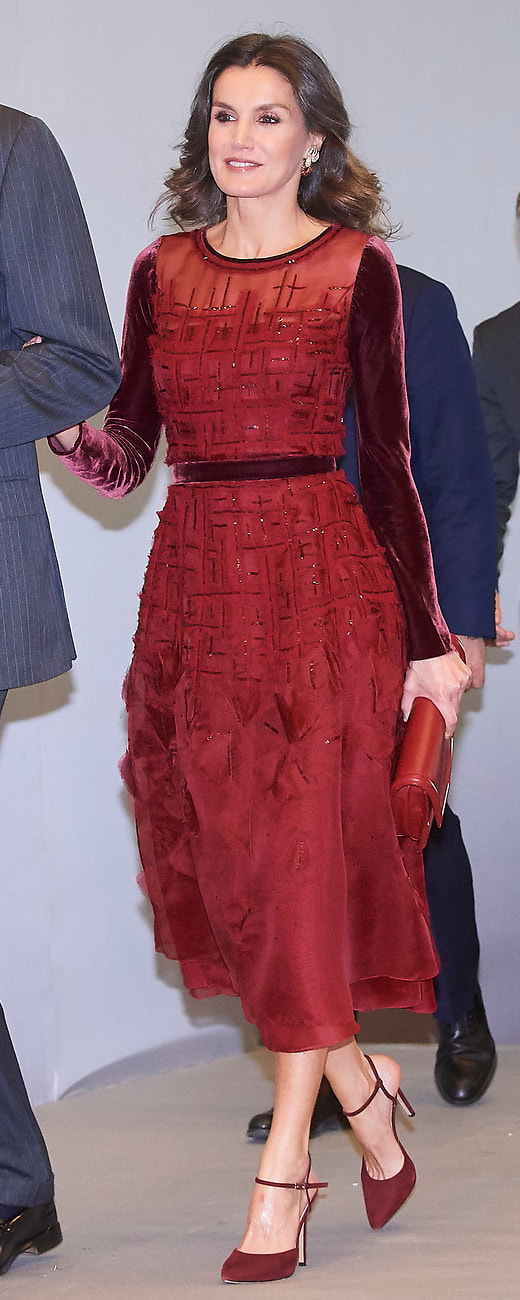 Carolina Herrera Embroidered Silk Organza Midi Dress​ as seen on Queen Letizia.