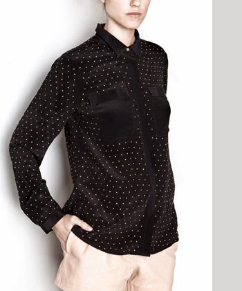 Uterque black blouse with gold dots