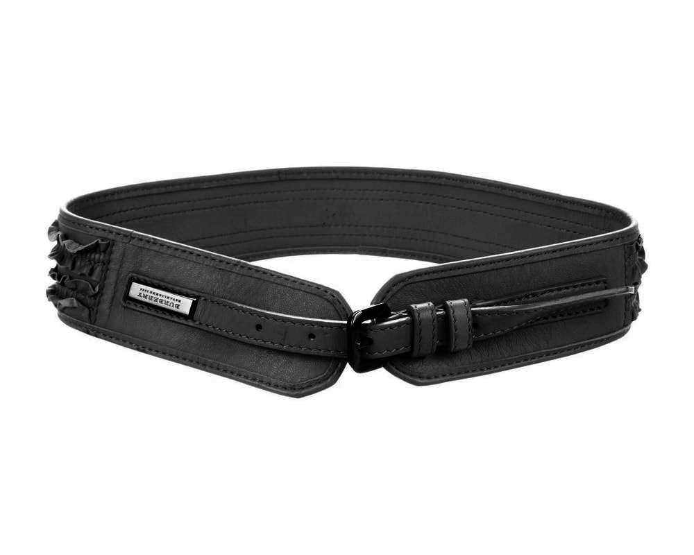 Burberry black ruffle leather waist belt
