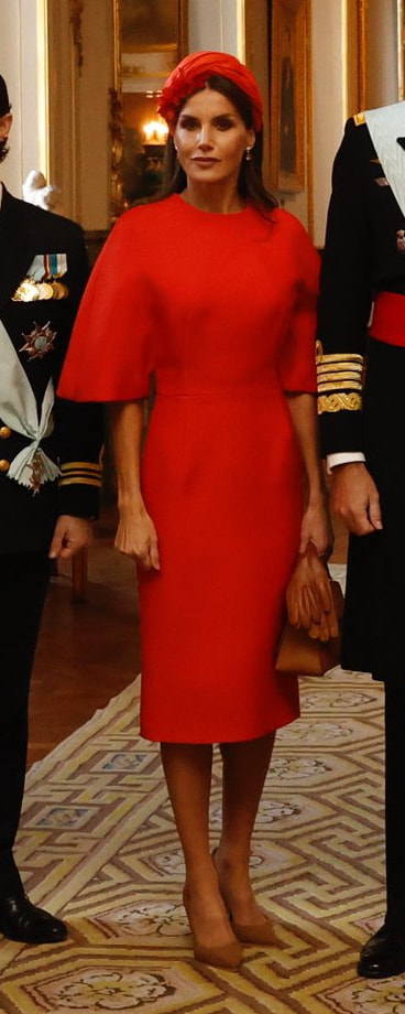 Carolina Herrera Fall 2014 Wide Sleeve Wool Dress in Lava Red​ as seen on Queen Letizia