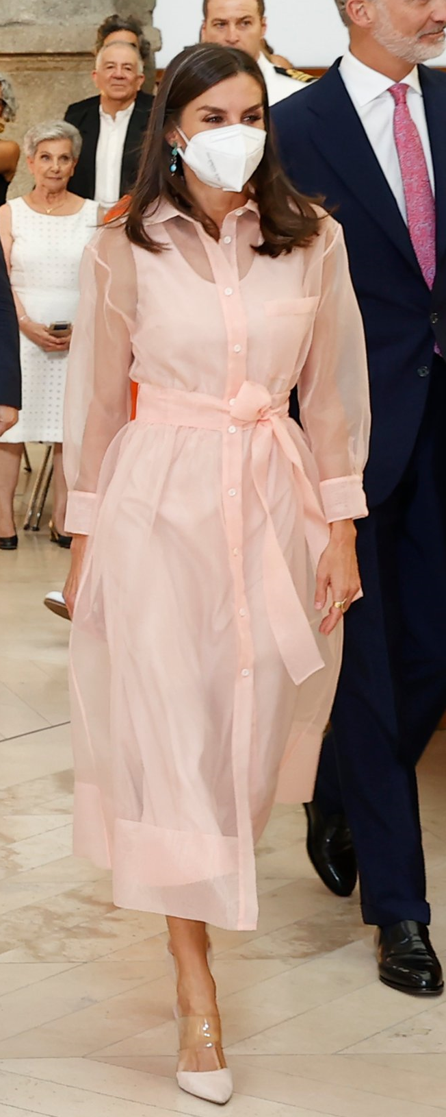 Maje Roane Organza Belted Midi Dress as seen on Queen Letizia.
