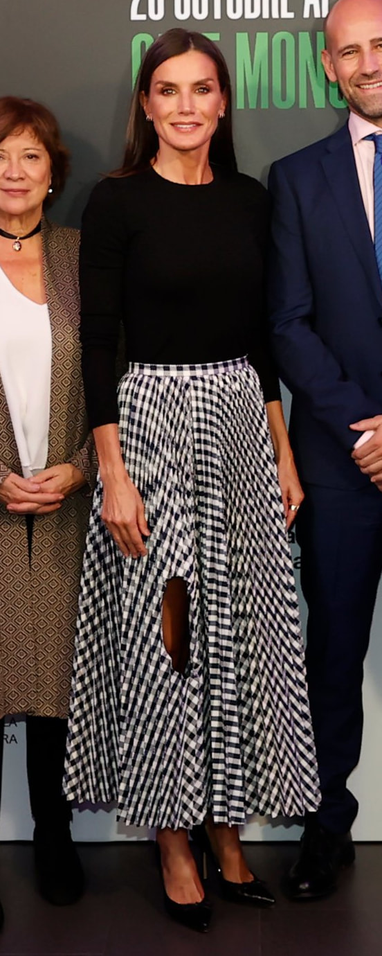 H&M x Toga Archives Pleated Cut-Out Skirt as seen on Queen Letizia.