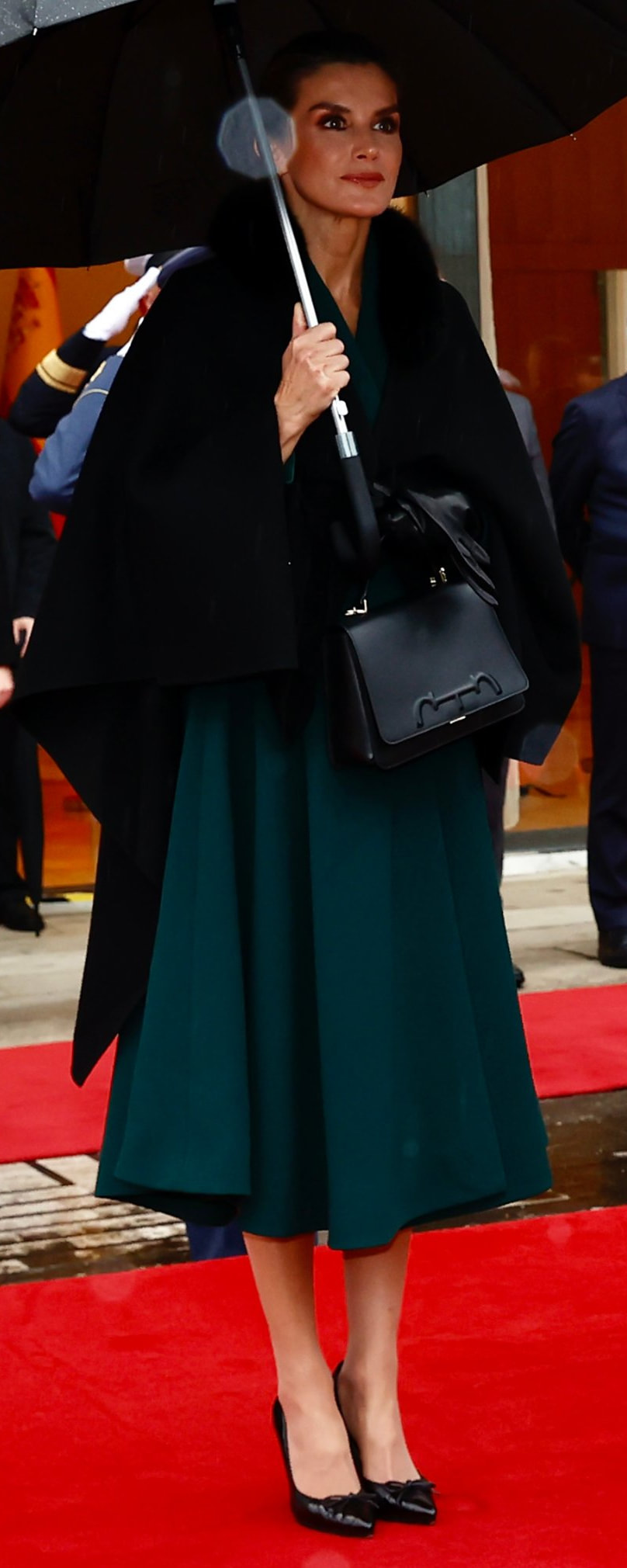 Carolina Herrera Victoria Insignia Satchel Bag in Black​ as carried by Queen Letizia.