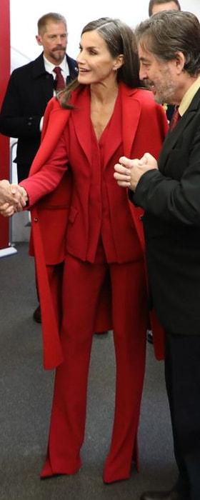 Carolina Herrera Double-Faced Wool Cocoon Coat in Red as seen on Queen Letizia