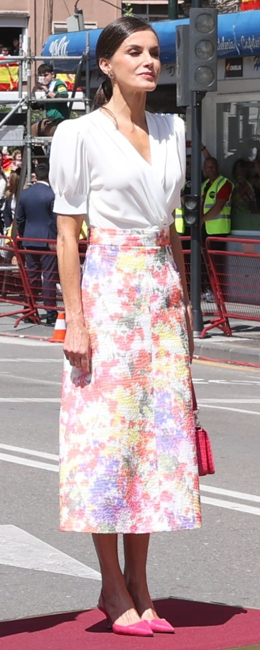 José Hidalgo Watercolour Jacquard A-Line Midi Skirt​ as seen on Queen Letizia.