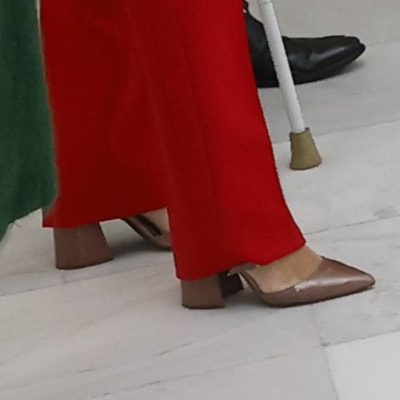 Queen Letizia wears Patrizia Pepe Mary Jane Block Heel Pumps in Mauve Patent Leather