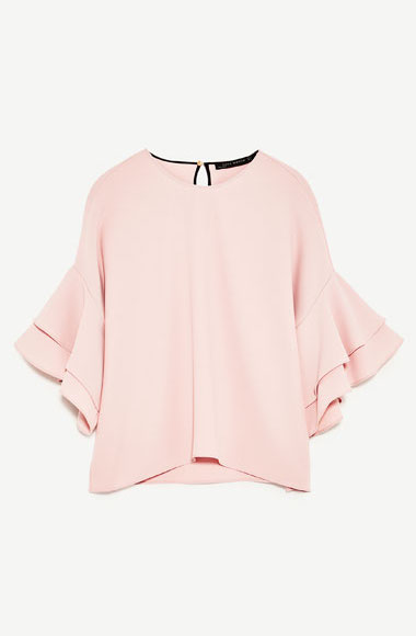 Zara pastel pink frilled top