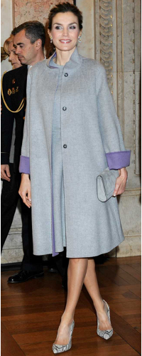 Carolina Herrera Double Wool Cocoon Coat​ as seen on Queen Letizia.