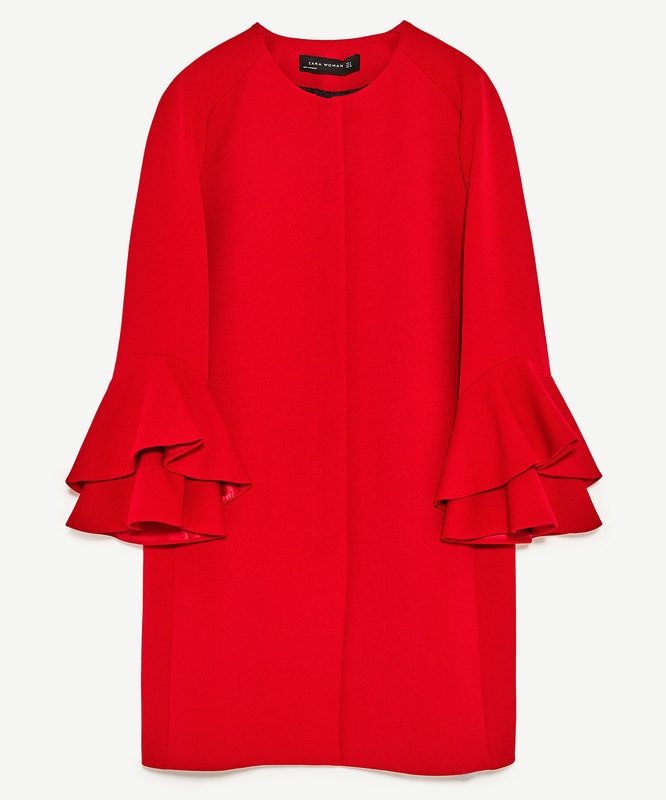 Zara red frilled sleeve coat