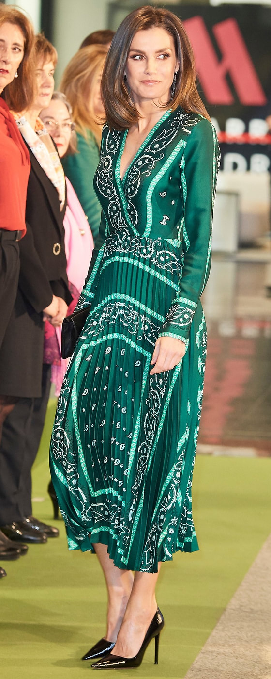 Sandro Paris green scarf print midi dress on 13 December 2018
