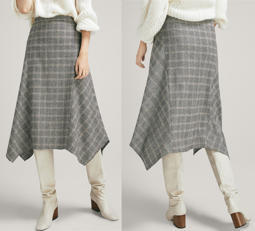 Massimo Dutti Pointed Check Wool Skirt