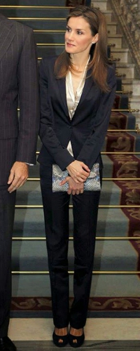 Madmacarena Jessica Python Leather Clutch in Blue​ as carried by Queen Letizia.
